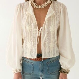 Maison Hotel Tie Front White Cotton Ludovica Blouse